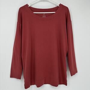 J.Jill Womens XS Red Simply Supima Scoop Neck Long Sleeve Tunic Top Soft Cotton